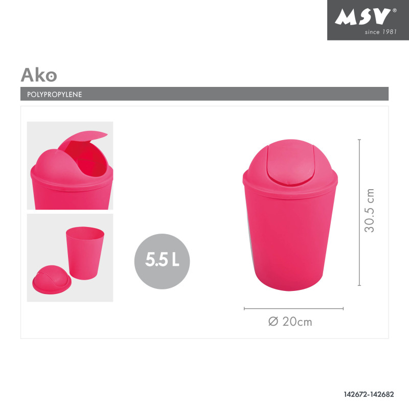 Spirella Poubelle à  Bascule AKO 5 5L Rose Pastel MSV