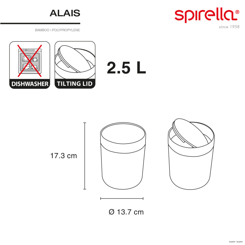 Spirella Poubelle à bascule De Salle De Bain Bambou ALAIS 2 5L Noir Spirella