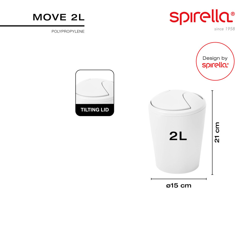 Spirella Poubelle à  Bascule MOVE 2L Frosty Blanc Spirella
