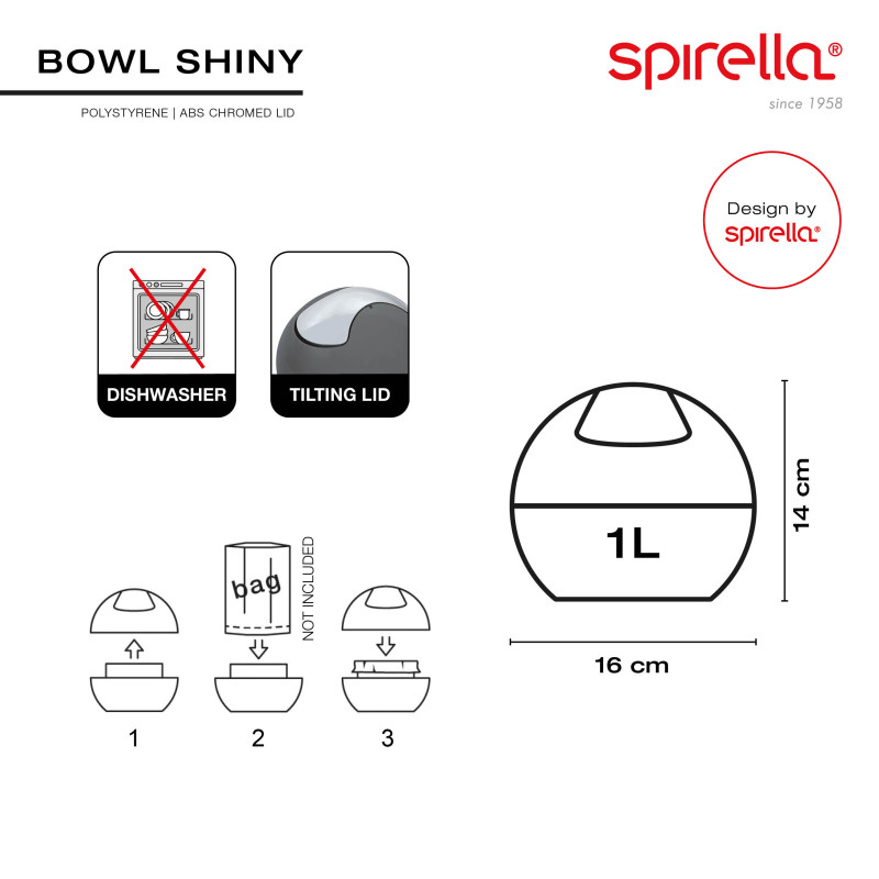 Spirella Poubelle à Bascule PP BOWL 1L Blanc Spirella
