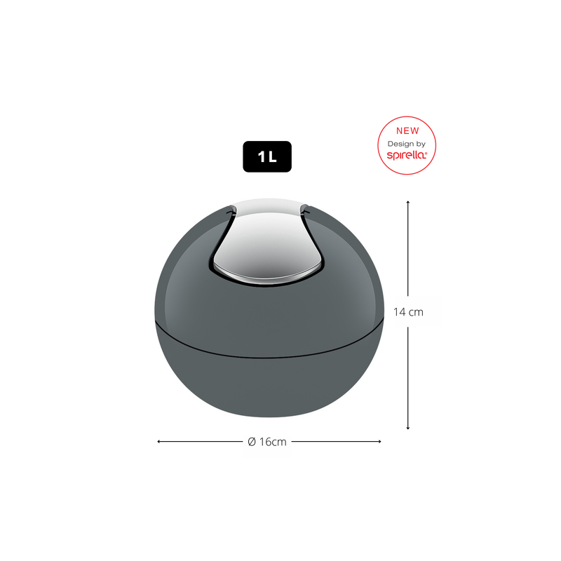 Spirella Poubelle à  Bascule PP BOWL 1L Gris Foncé Spirella