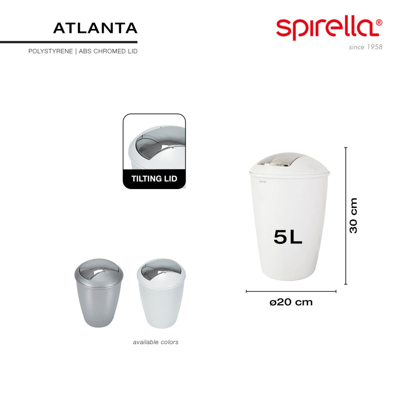 Spirella Poubelle à  Bascule PS SYDNEY 5L Blanc Spirella