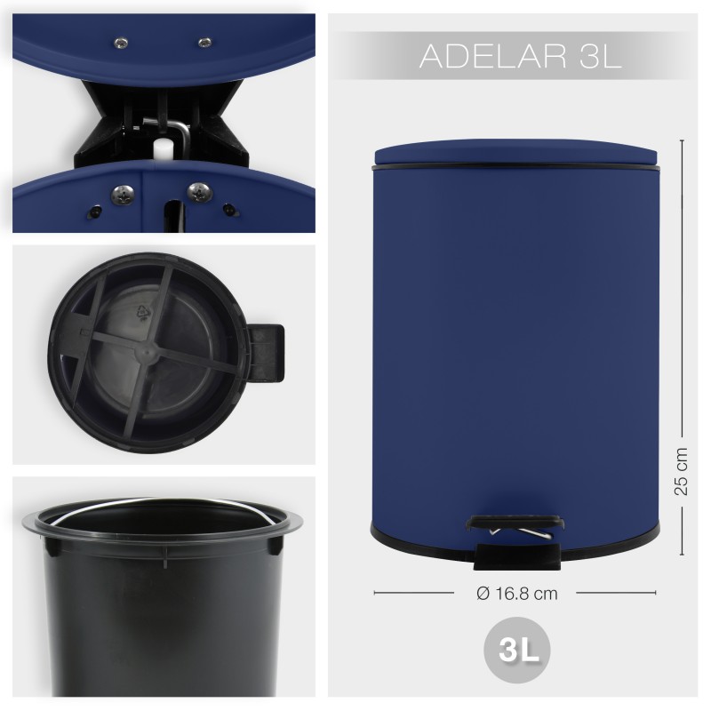 Spirella Poubelle à  Pédale Acier ADELAR 3L Bleu Mat Spirella
