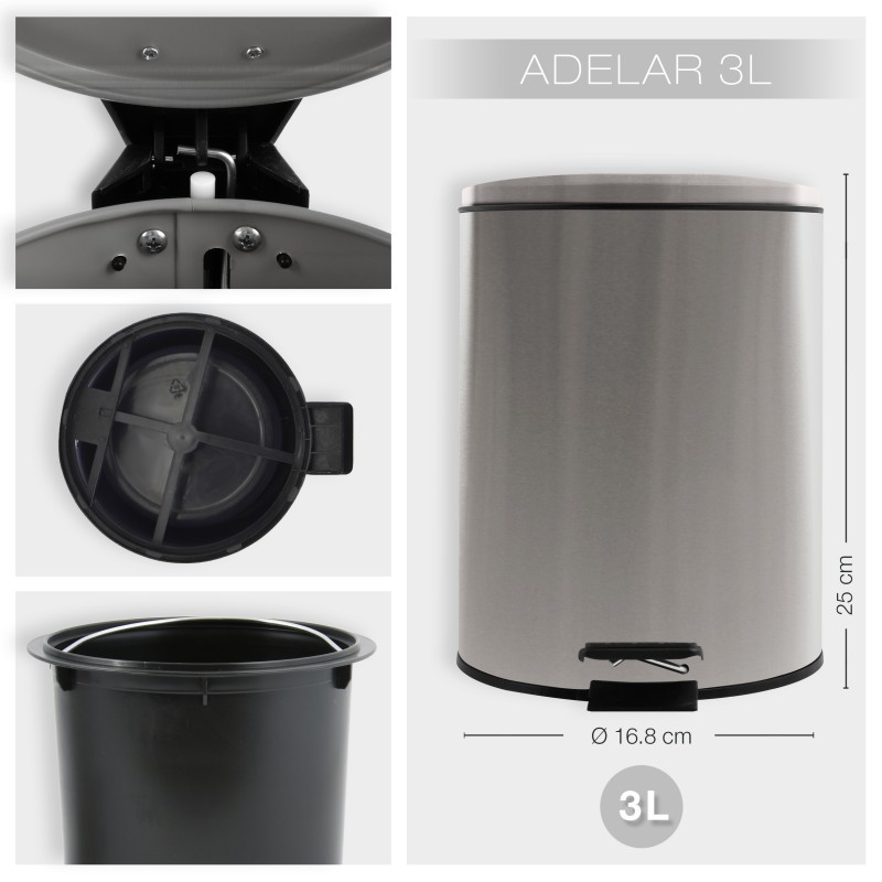 Spirella Poubelle à  Pédale Acier ADELAR 3L Inox Brossé Spirella