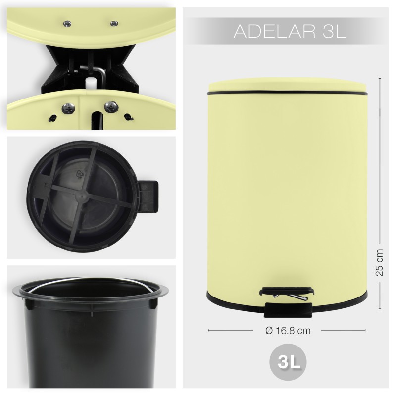 Spirella Poubelle à  Pédale Acier ADELAR 3L Jaune Mat Spirella