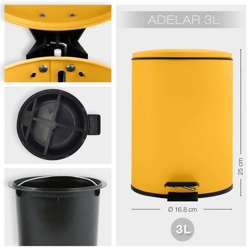 Spirella Poubelle à  Pédale Acier ADELAR 3L Jaune Soleil Mat Spirella
