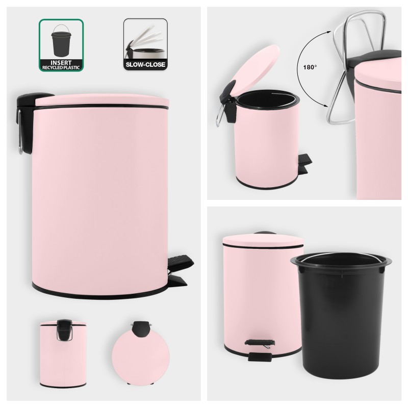 Spirella Poubelle à  Pédale Acier ADELAR 3L Rose Mat Spirella