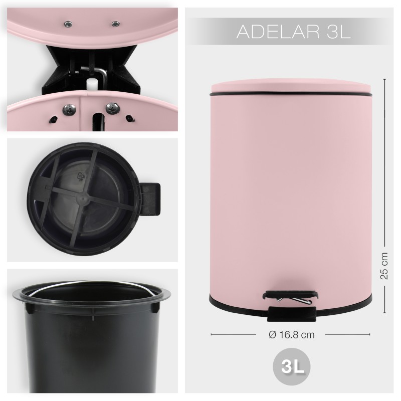 Spirella Poubelle à  Pédale Acier ADELAR 3L Rose Mat Spirella