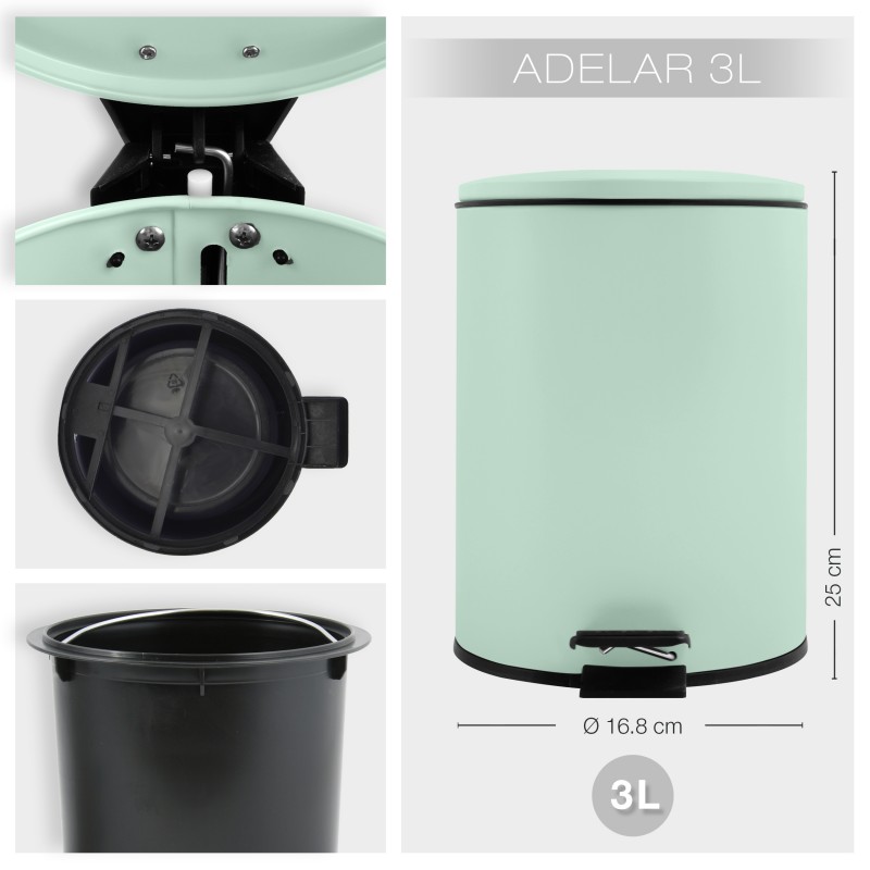 Spirella Poubelle à Pédale Acier ADELAR 3L Vert Mat Spirella