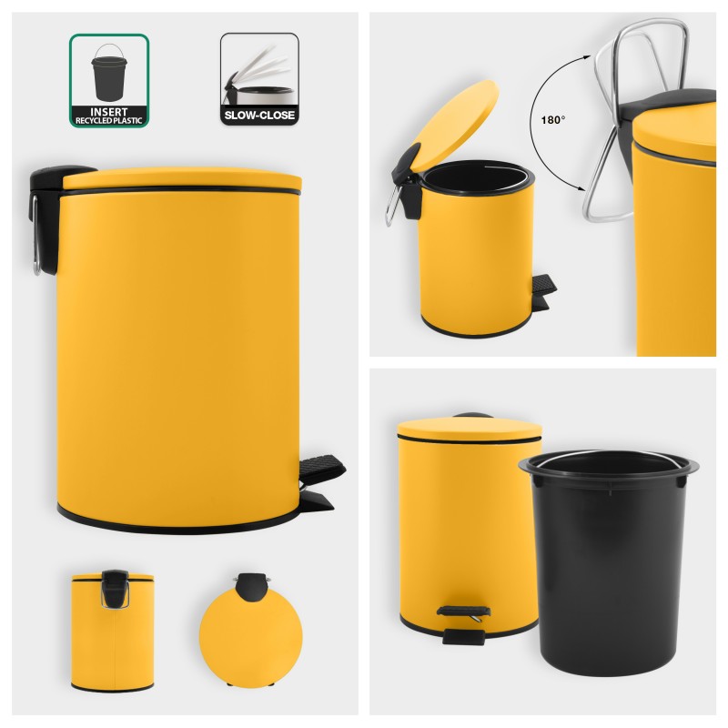 Spirella Poubelle à  Pédale Acier ADELAR 5L Jaune Soleil Mat Spirella