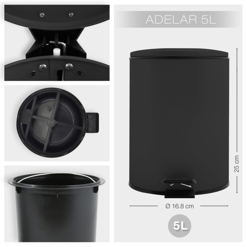 Spirella Poubelle à  Pédale Acier ADELAR 5L Noir Mat Spirella