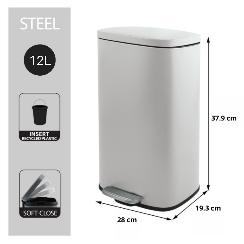 Spirella Poubelle à  Pédale Acier AKIRA 12L Blanc Mat Spirella