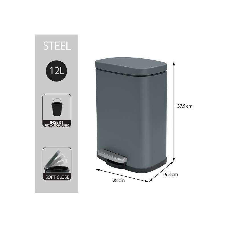 Spirella Poubelle à  Pédale Acier AKIRA 12L Gris Mat Spirella