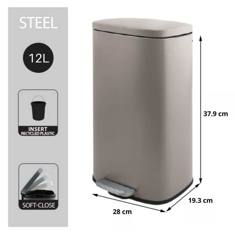 Spirella Poubelle à  Pédale Acier AKIRA 12L Taupe Mat Spirella