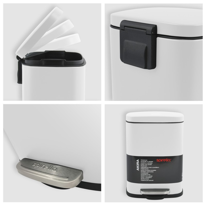 Spirella Poubelle à  Pédale Acier AKIRA 5L Blanc Mat Spirella