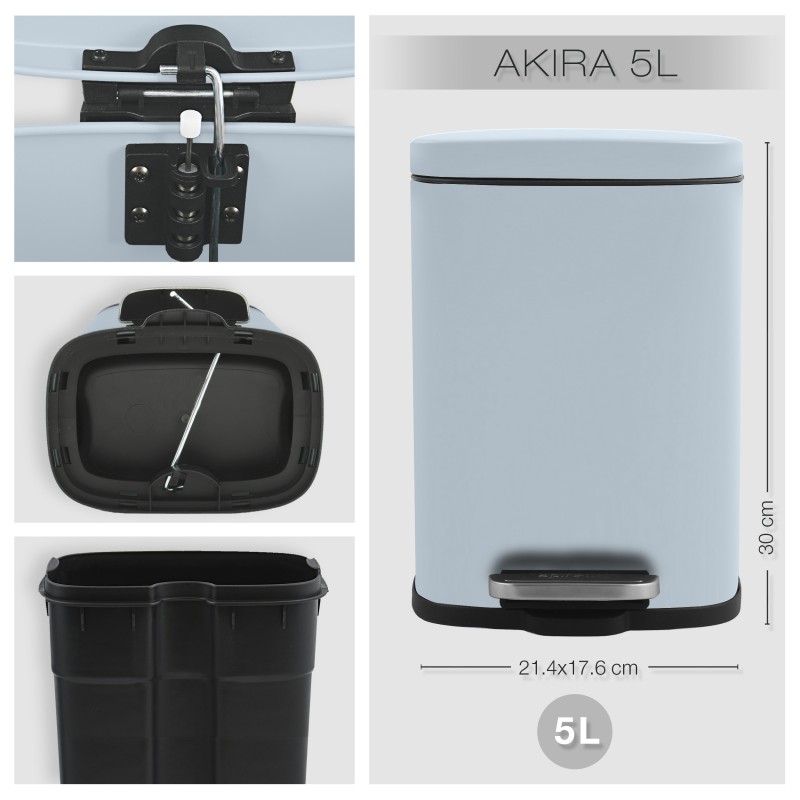 Spirella Poubelle à  Pédale Acier AKIRA 5L Bleu Glacé Mat Spirella