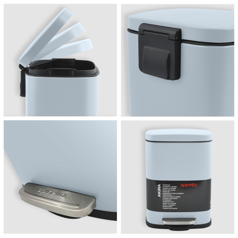 Spirella Poubelle à  Pédale Acier AKIRA 5L Bleu Glacé Mat Spirella