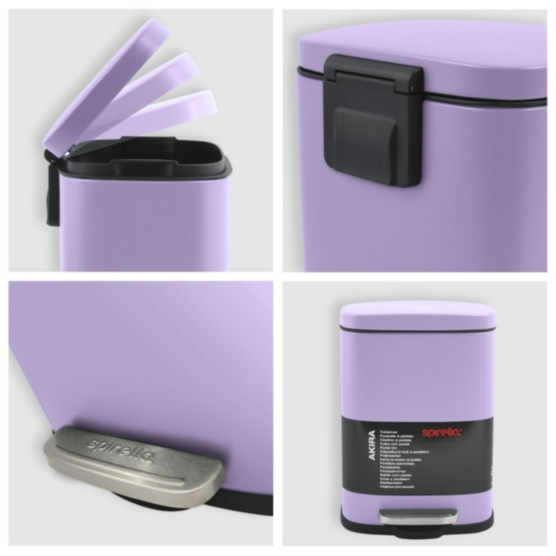 Spirella Poubelle à  Pédale Acier AKIRA 5L Lavande Mat Spirella