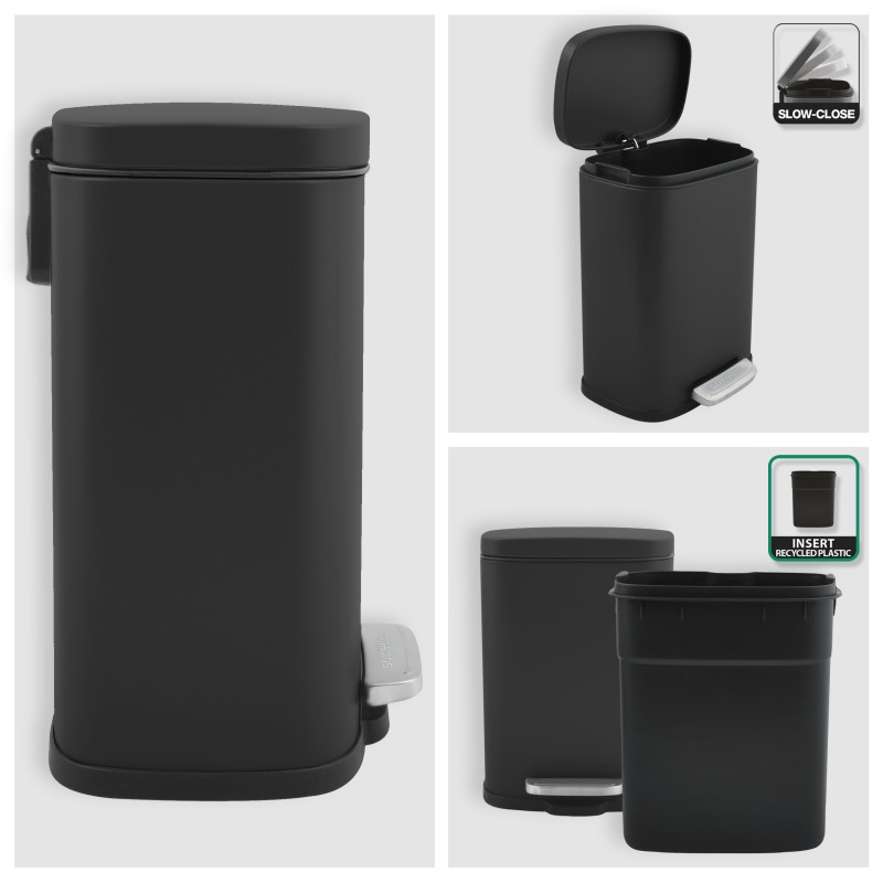 Spirella Poubelle à  Pédale Acier AKIRA 5L Noir Mat Spirella