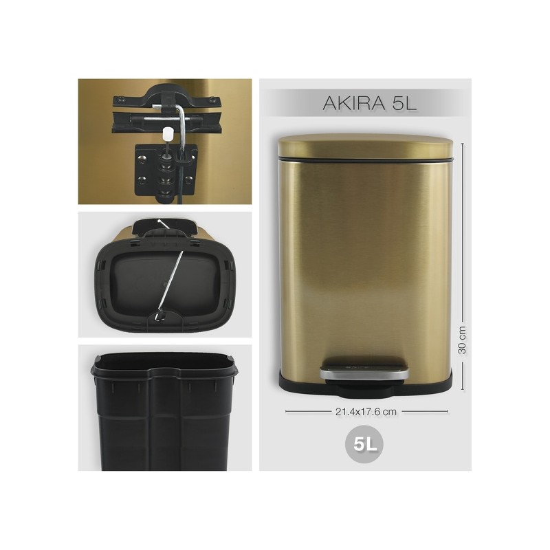 Spirella Poubelle à  Pédale Acier AKIRA 5L Or Brossé Spirella