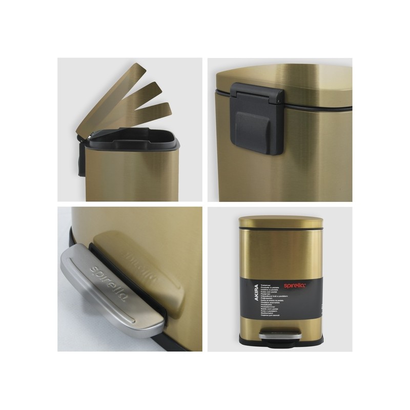 Spirella Poubelle à  Pédale Acier AKIRA 5L Or Brossé Spirella