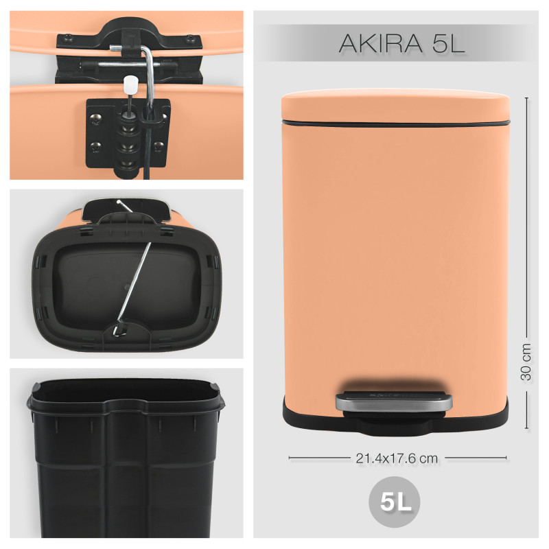 Spirella Poubelle à  Pédale Acier AKIRA 5L Pêche Mat Spirella