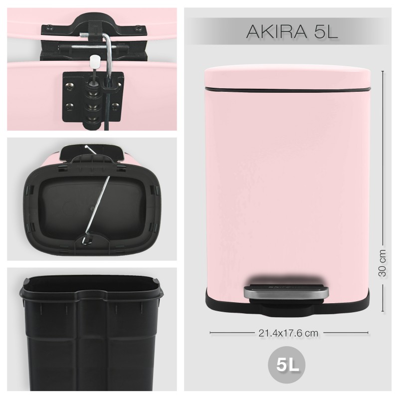 Spirella Poubelle à  Pédale Acier AKIRA 5L Rose Mat Spirella