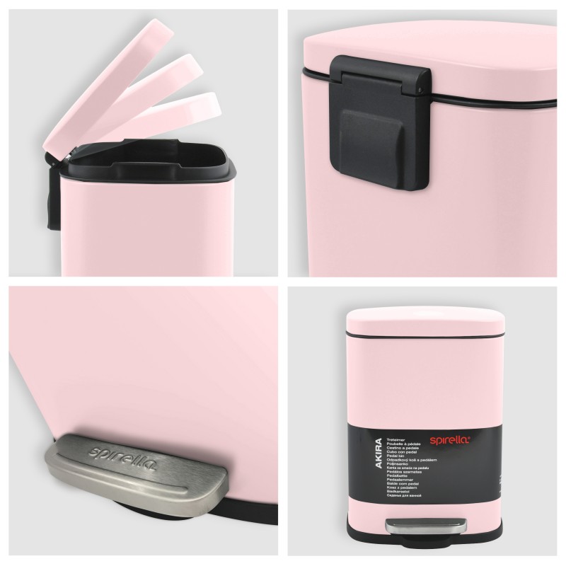 Spirella Poubelle à  Pédale Acier AKIRA 5L Rose Mat Spirella