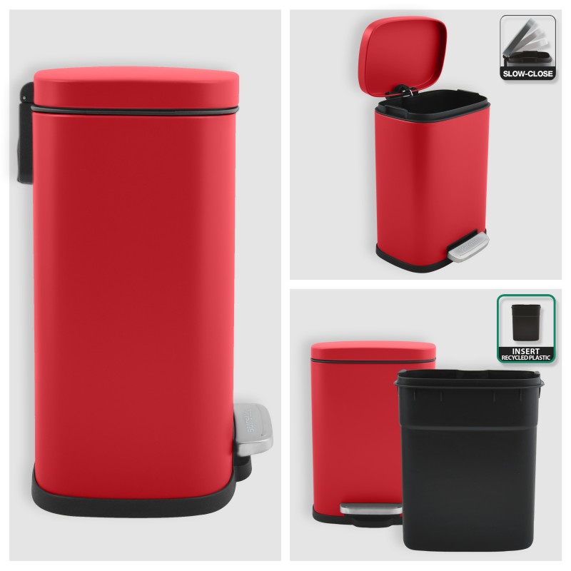 Spirella Poubelle à  Pédale Acier AKIRA 5L Rouge Mat Spirella