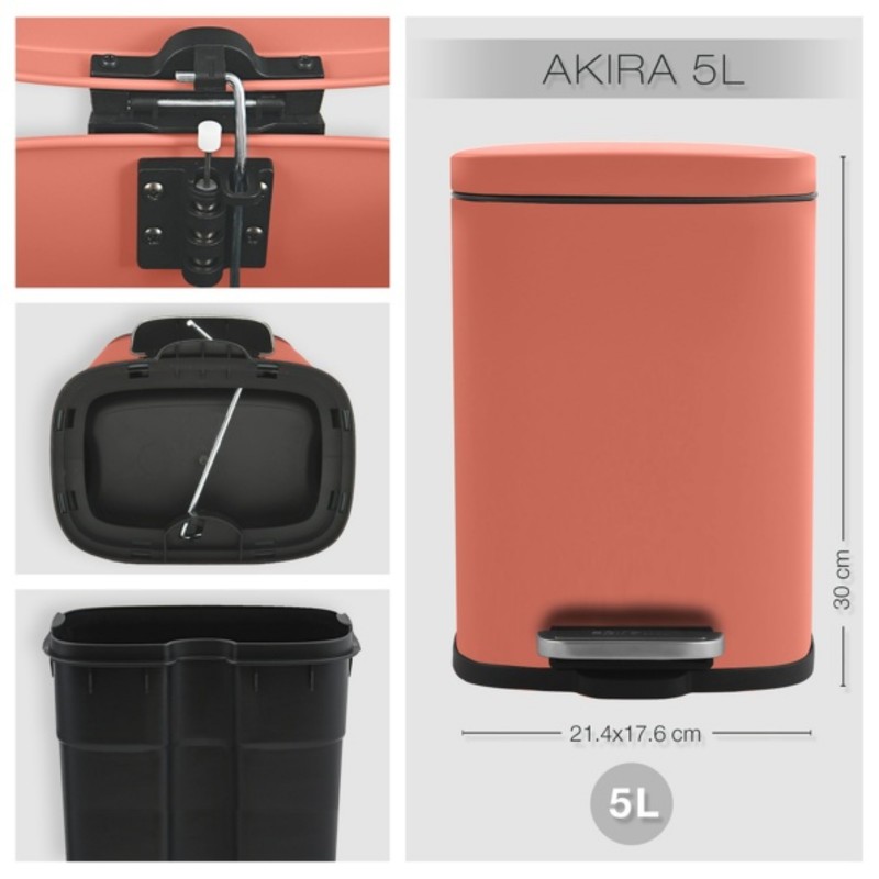 Spirella Poubelle à  Pédale Acier AKIRA 5L Terracotta Mat Spirella