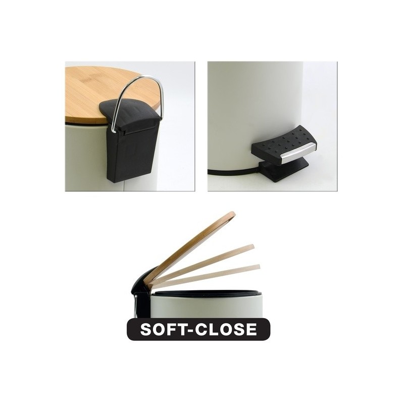 Spirella Poubelle à  Pédale Acier & Bambou ADONIS 3L Blanc Spirella