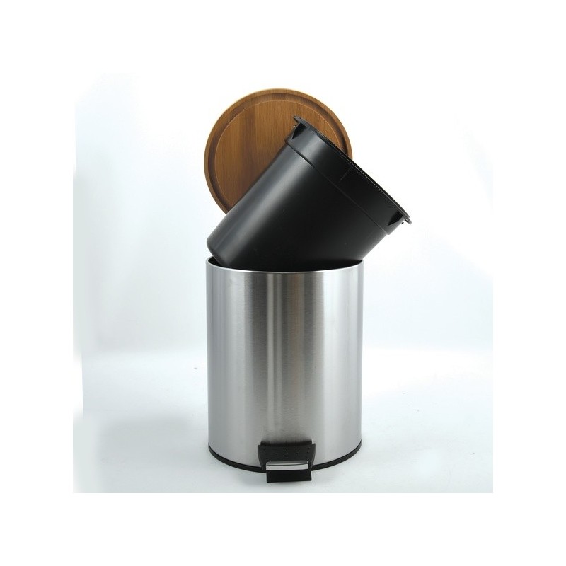 Spirella Poubelle à  Pédale Acier & Bambou ADONIS 3L Brossé Spirella