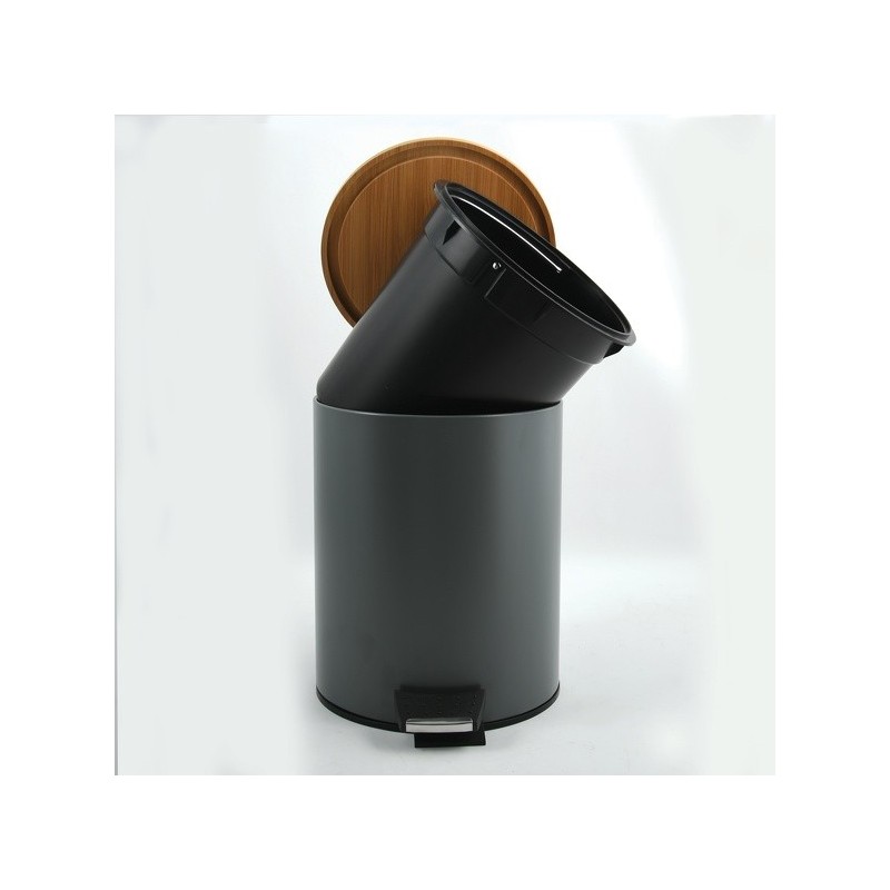 Spirella Poubelle à  Pédale Acier & Bambou ADONIS 5L Gris Anthracite Mat Spirella