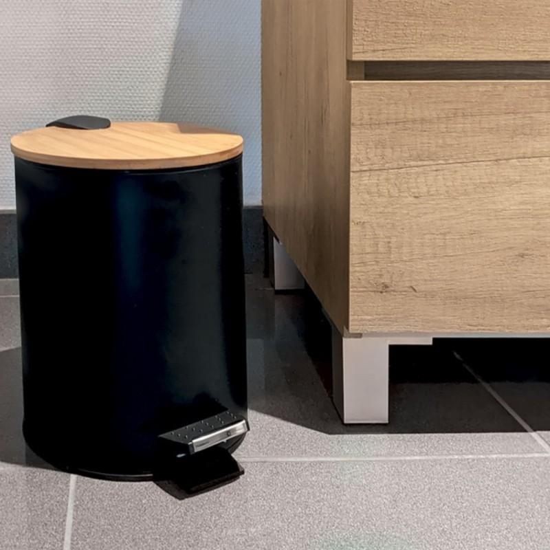 Spirella Poubelle à  Pédale Acier & Bambou ADONIS 5L Noir Spirella