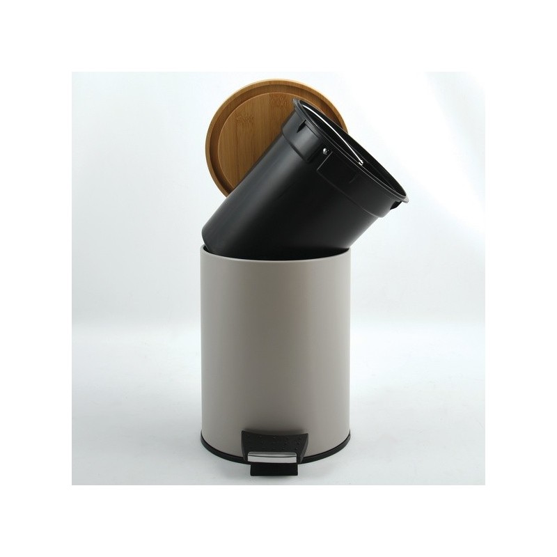 Spirella Poubelle à  Pédale Acier & Bambou ADONIS 5L Taupe Mat Spirella