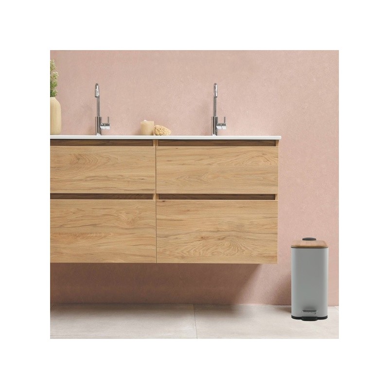 Spirella Poubelle à  Pédale Acier & Bambou ERIK 5L Blanc Mat Spirella