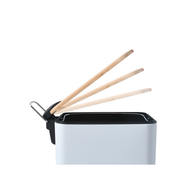 Spirella Poubelle à  Pédale Acier & Bambou ERIK 5L Blanc Mat Spirella