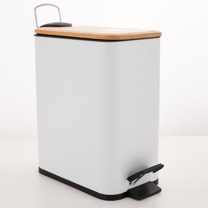 spirella Poubelle à  pédale Acier & Bambou ERIK 5L Blanc mat Spirella