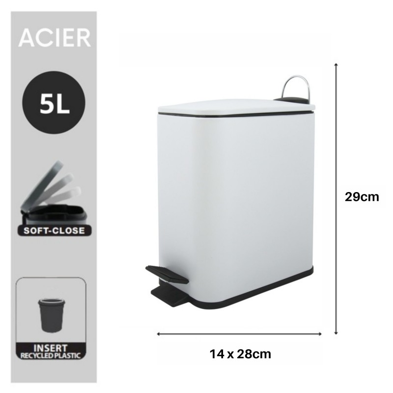 Spirella Poubelle à  Pédale Acier ERIK 5L Blanc Mat Spirella