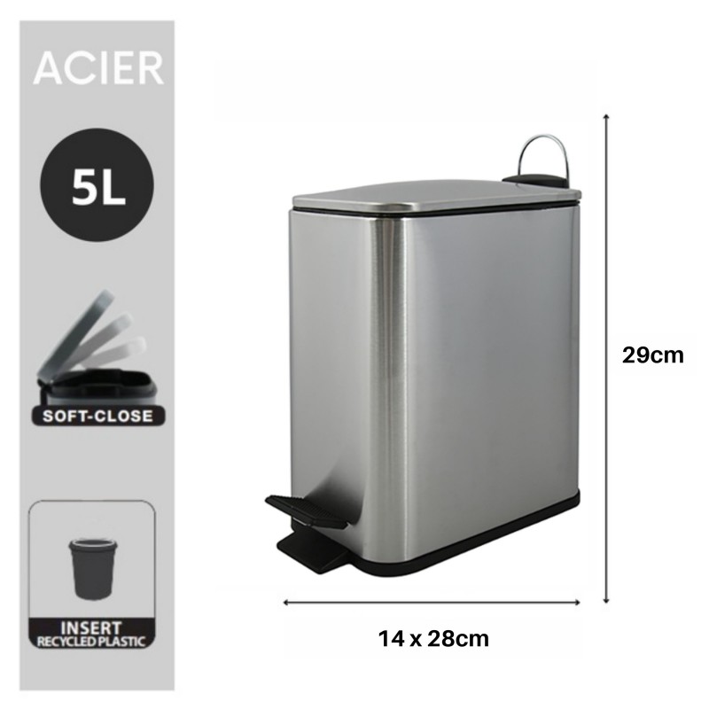 Spirella Poubelle à  Pédale Acier ERIK 5L Brossé Spirella