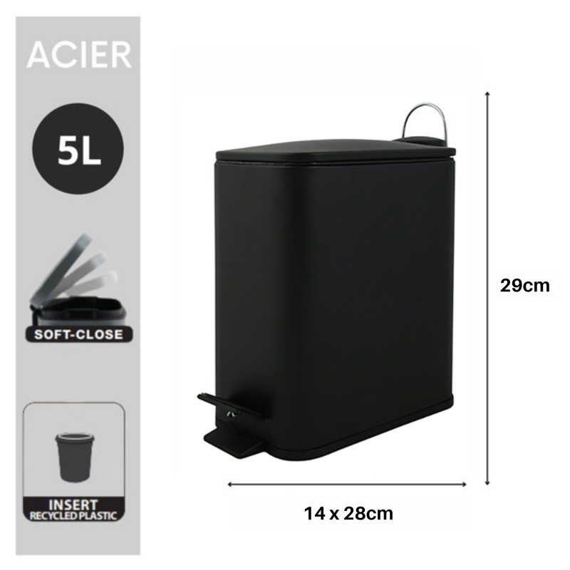 Spirella Poubelle à  Pédale Acier ERIK 5L Noir Mat Spirella