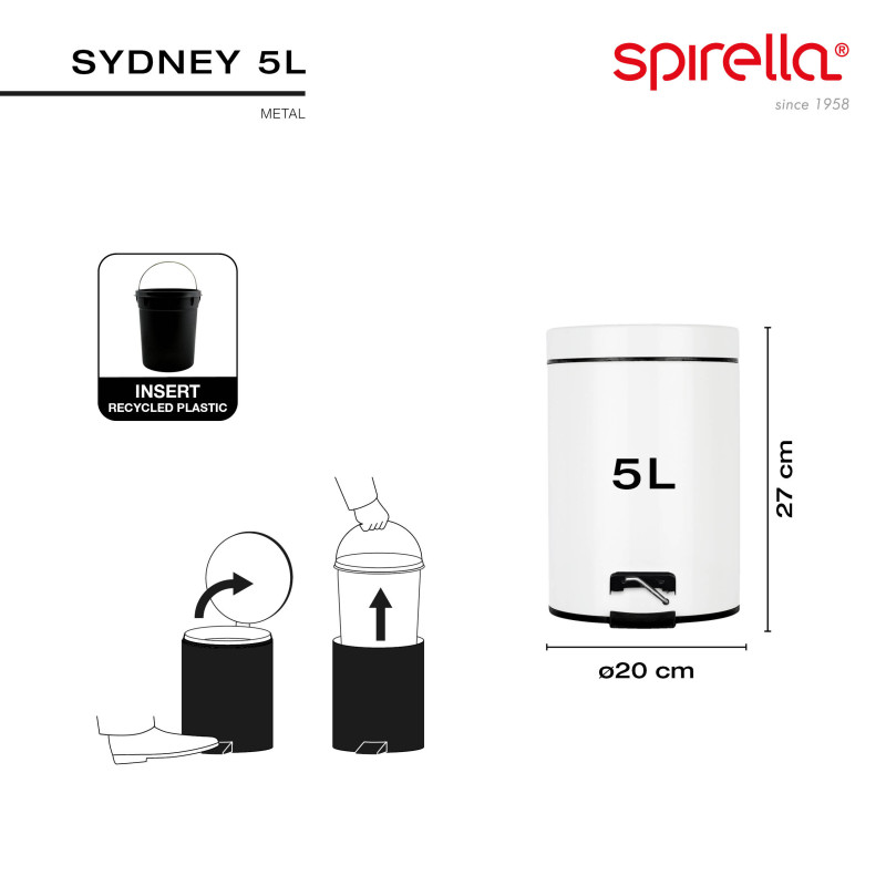 Spirella Poubelle à  Pédale Acier SYDNEY 5L Orange Spirella