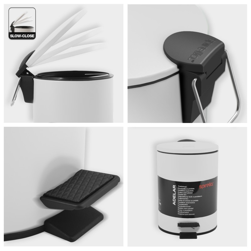 Spirella Poubelle à  Pédale ADELAR 3L Acier Blanc Mat Spirella
