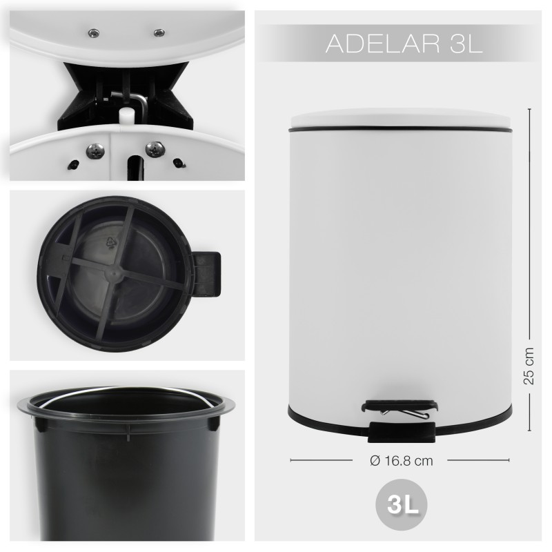 Spirella Poubelle à  Pédale ADELAR 3L Acier Blanc Mat Spirella