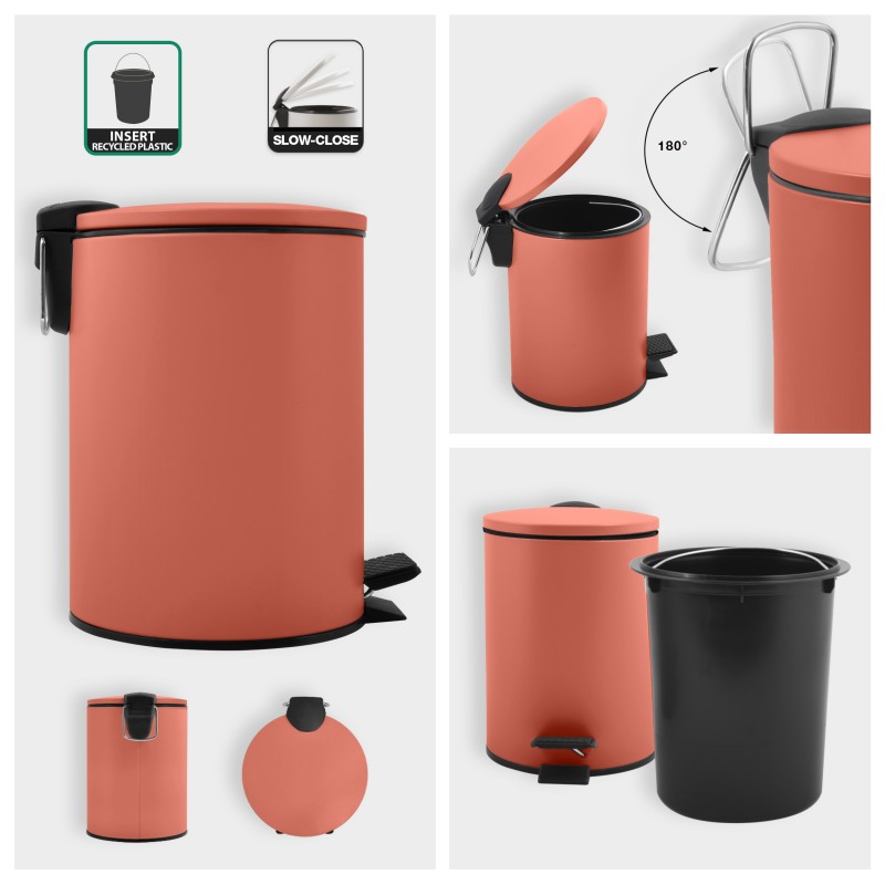 Spirella Poubelle à  Pédale ADELAR 5L Acier Terracotta Mat Spirella