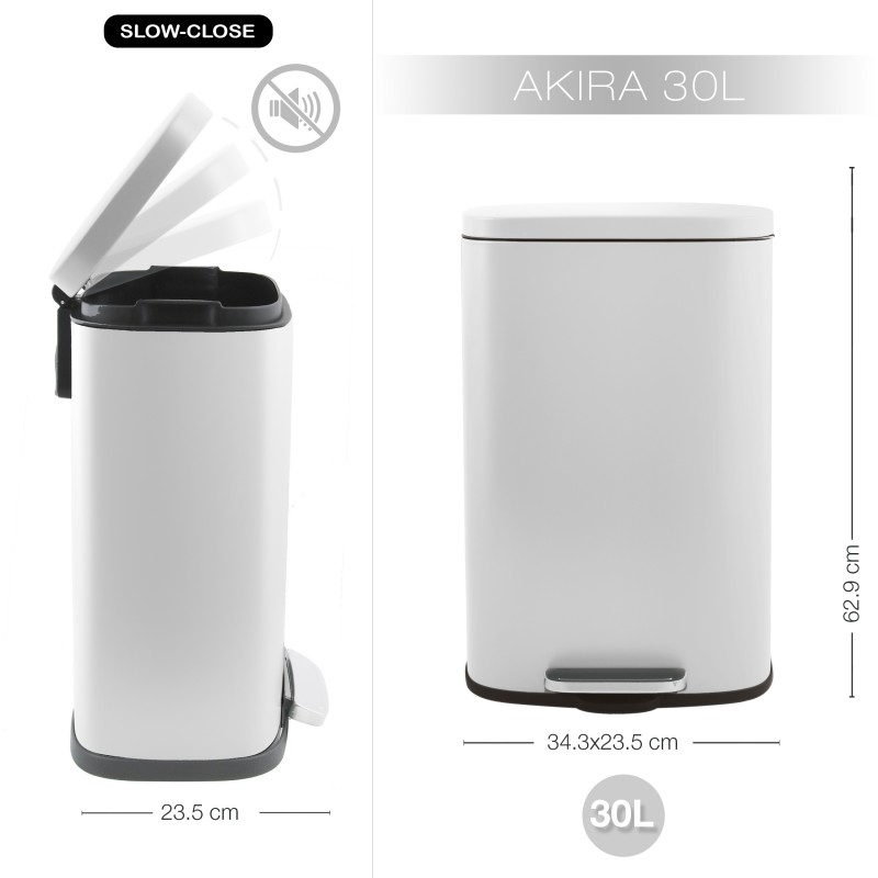 Spirella Poubelle à Pédale De Cuisine Acier AKIRA 30L Blanc Mat Spirella
