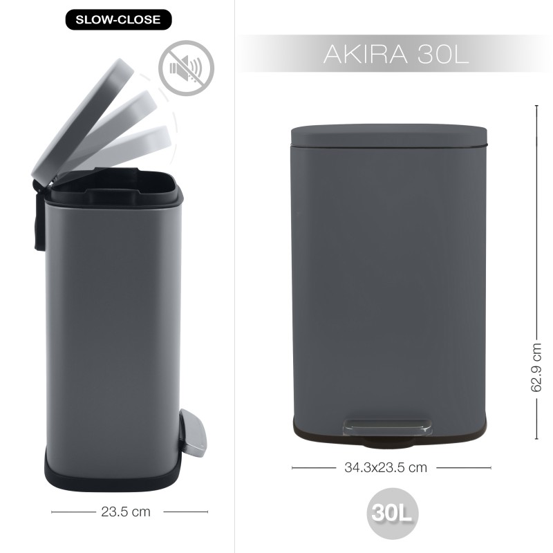 Spirella Poubelle à Pédale De Cuisine Acier AKIRA 30L Gris Mat Spirella