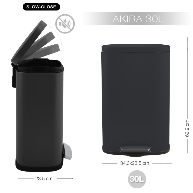 Spirella Poubelle à Pédale De Cuisine Acier AKIRA 30L Noir Mat Spirella