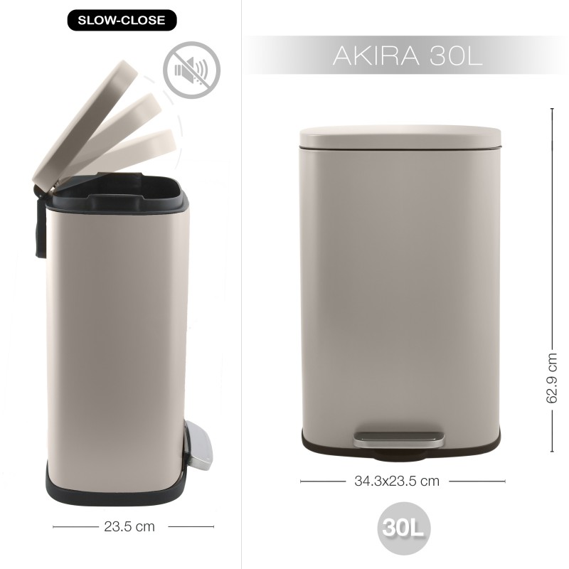 Spirella Poubelle à  Pédale De Cuisine Acier AKIRA 30L Taupe Mat Spirella