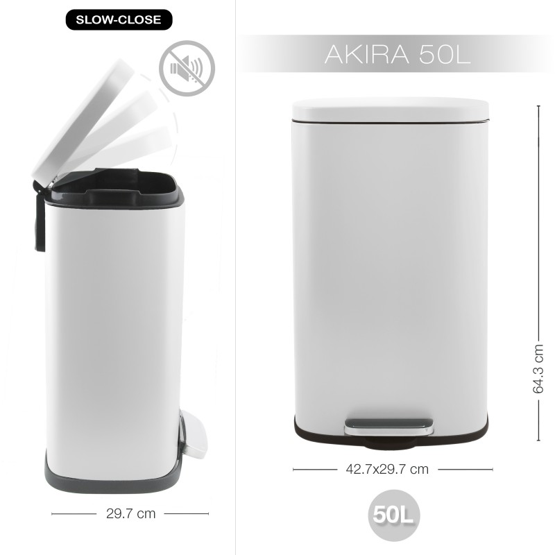 Spirella Poubelle à  Pédale De Cuisine Grande Capacité Acier AKIRA 50L Blanc Mat Spirella